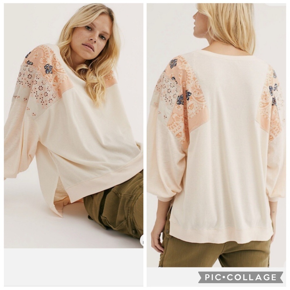 Free People We The Free FEELIN IT Tee Top Slouchy Boho Alabaster Large